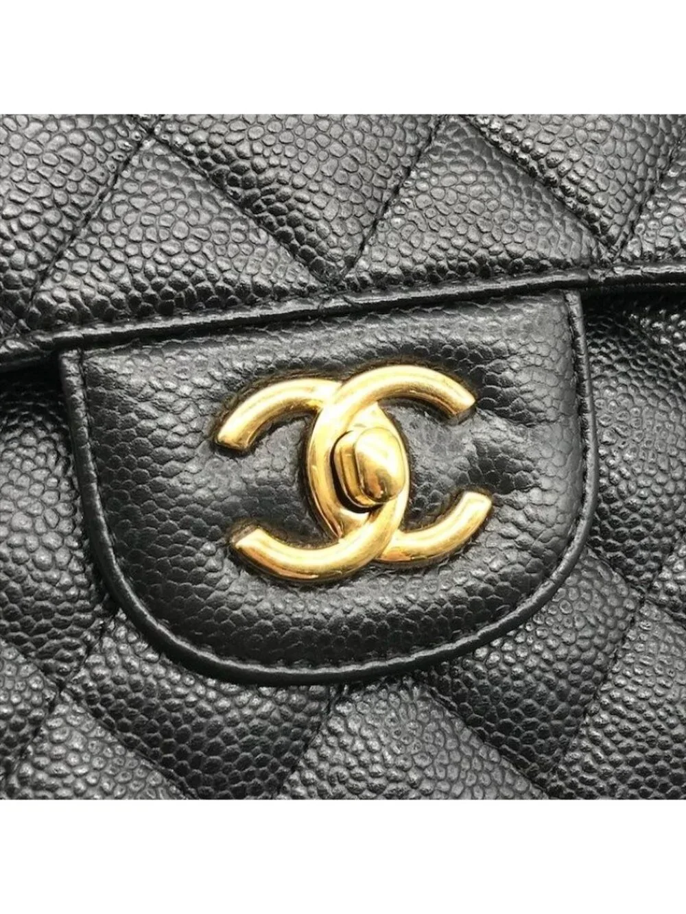 Chanel CC Logo Maxi Quilted Caviar Leather Chain Shoulder Bag Black